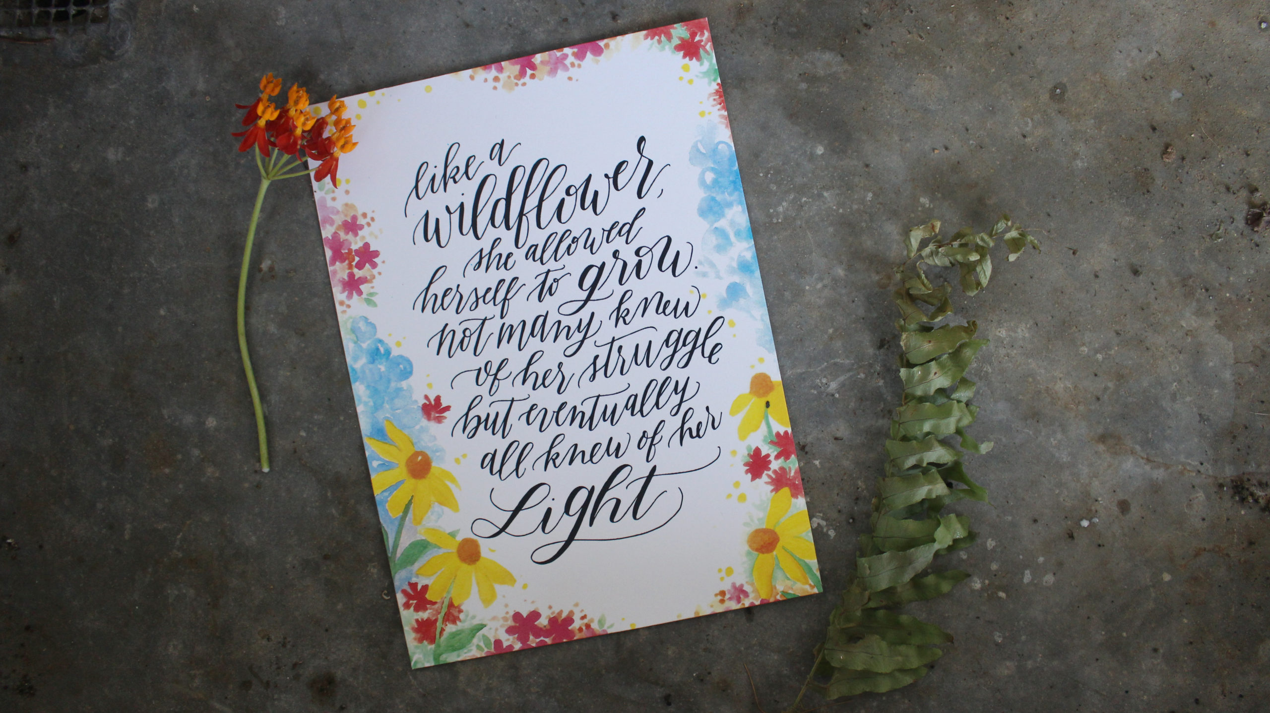 Custom hand-lettering and watercolor quote by Sarah Ann Campbell Design